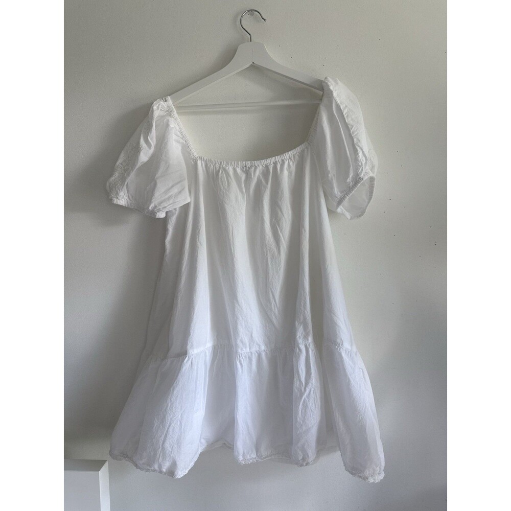 American Eagle White Cotton Puff Sleeve Embroidered Mini Dress Size S Bo